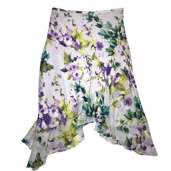 Adrianna Papell Asymmetrical Skirt 12 Purple Vintage Floral Fairycore Whimsical - Picture 3 of 10
